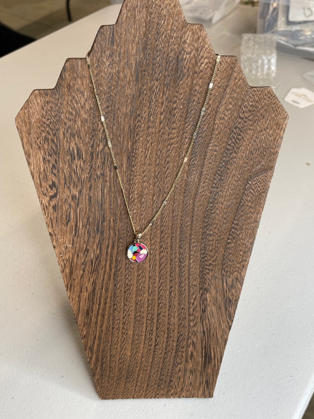 Vera Bradley Gold Pendant Necklace with Multicolor Enamel Disc
